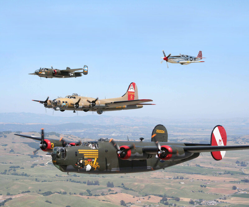 WWII-era Aircraft in Flight — Green