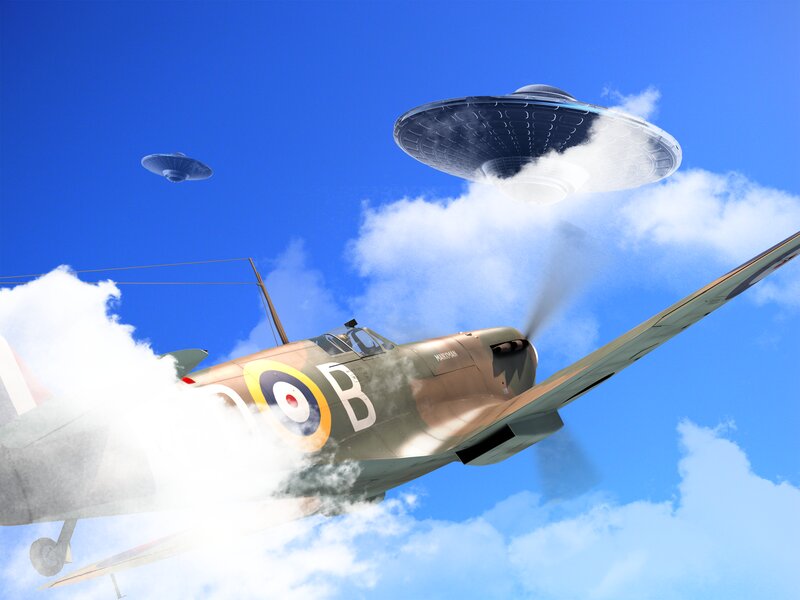 WWII Fighter Plane — Blue, Dramatic, Afternoon, Digital Art