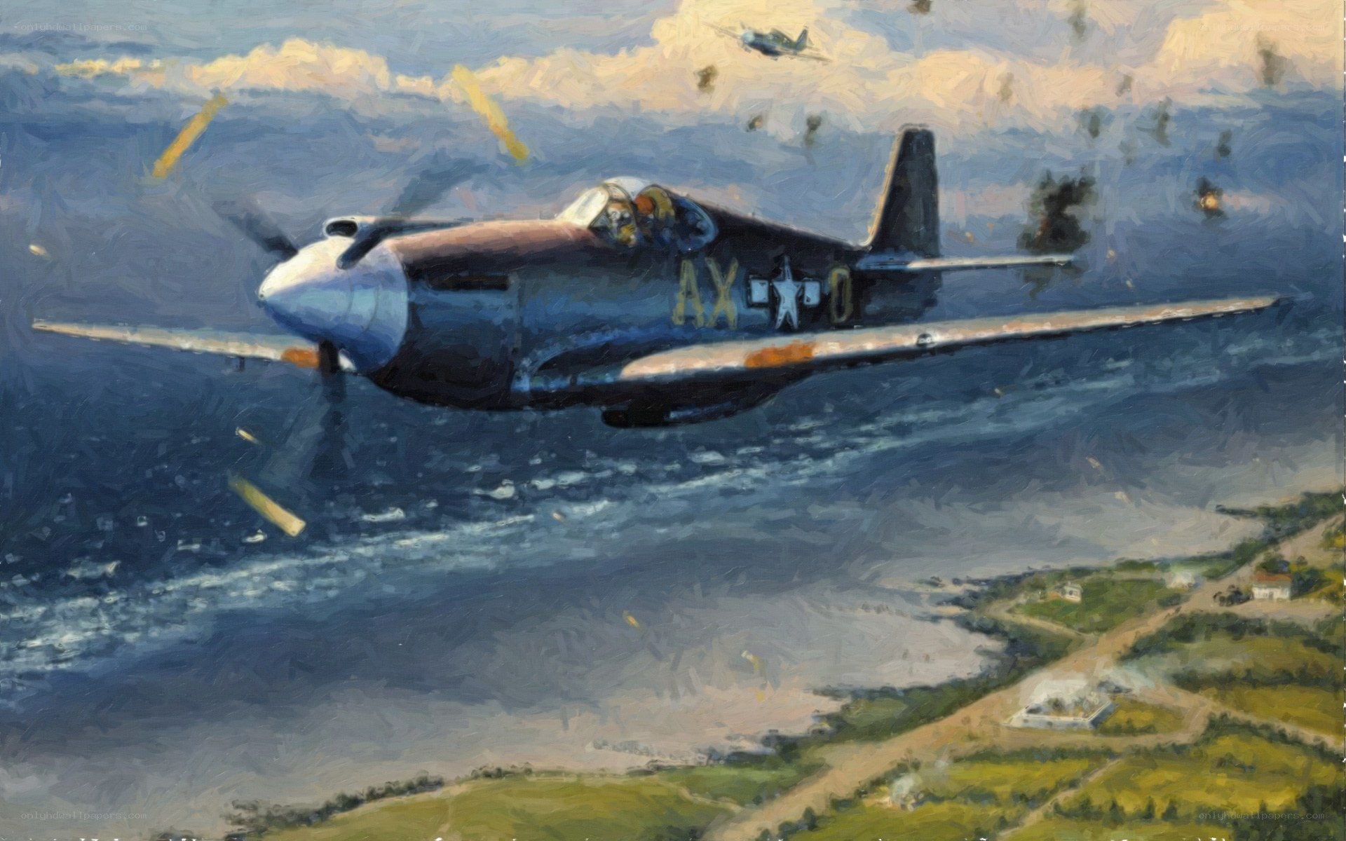 WWII fighter plane in combat