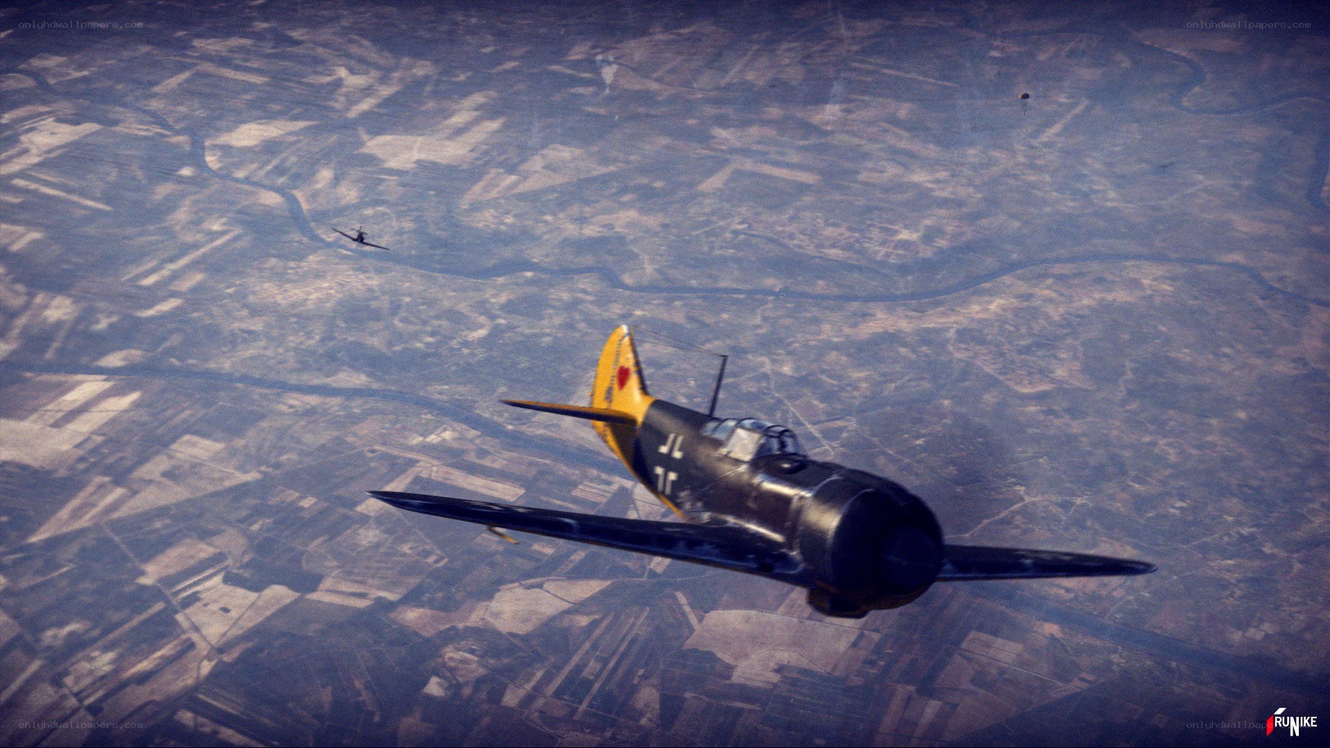 WWII fighter plane in flight