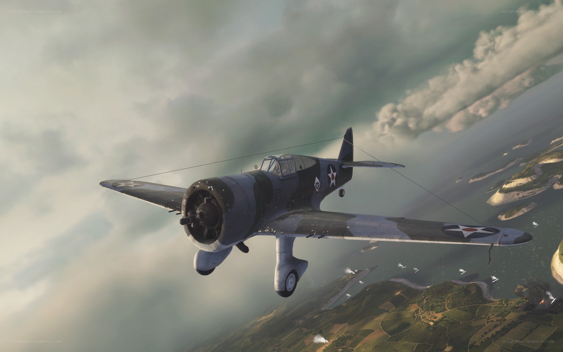 WWII fighter plane in flight