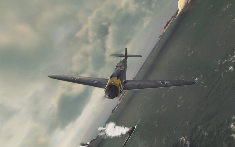 WWII fighter plane over sea