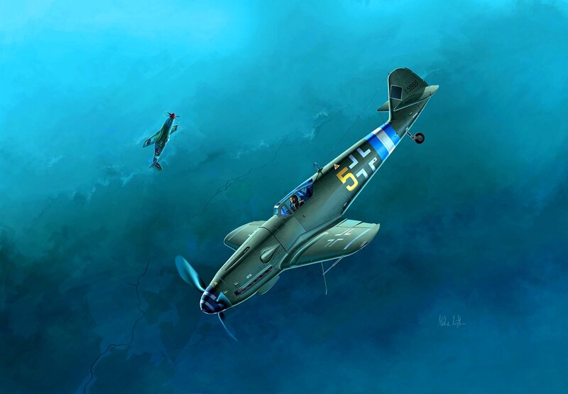 WWII Fighter Planes — Blue, Dramatic, Digital Art
