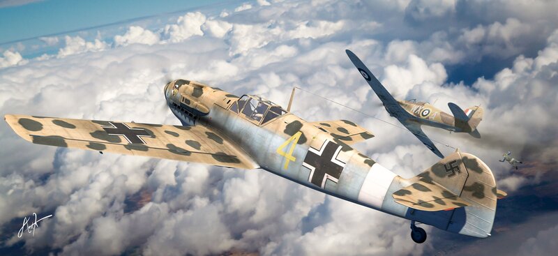 WWII Fighter Planes — Gray, Dramatic, Afternoon, Digital Art, Aircraft