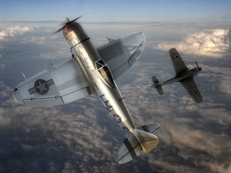 WWII Fighter Planes — Gray, Dramatic, Afternoon, Digital Art