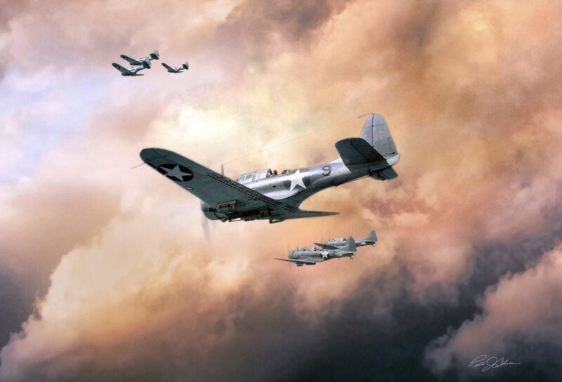 WWII Fighter Planes — Gray, Dramatic, Sunset, Illustration