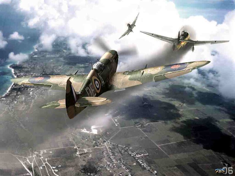 WWII Fighter Planes — Green, Dramatic, Afternoon, Digital Art, Aircraft
