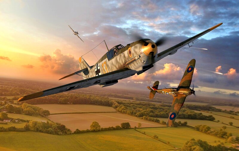 WWII Fighter Planes — Green, Dramatic, Sunset