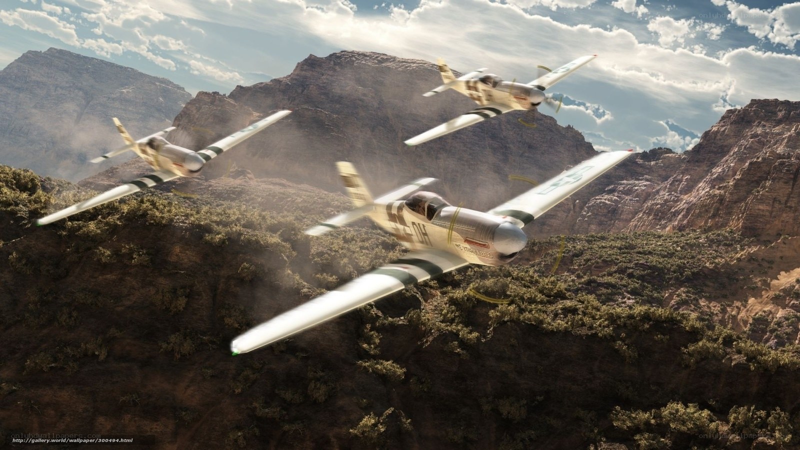 WWII fighter planes in canyon