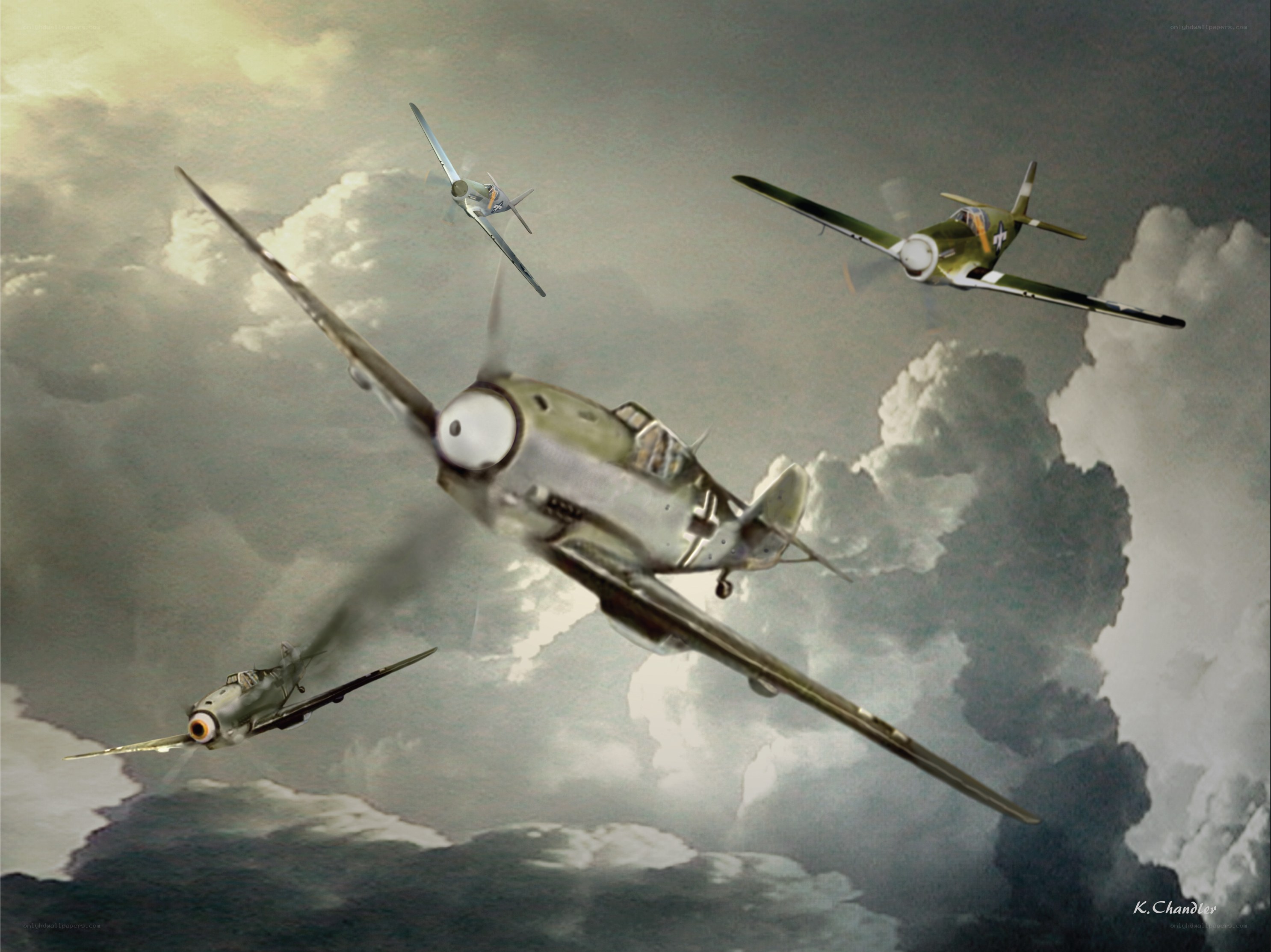 WWII fighter planes in combat