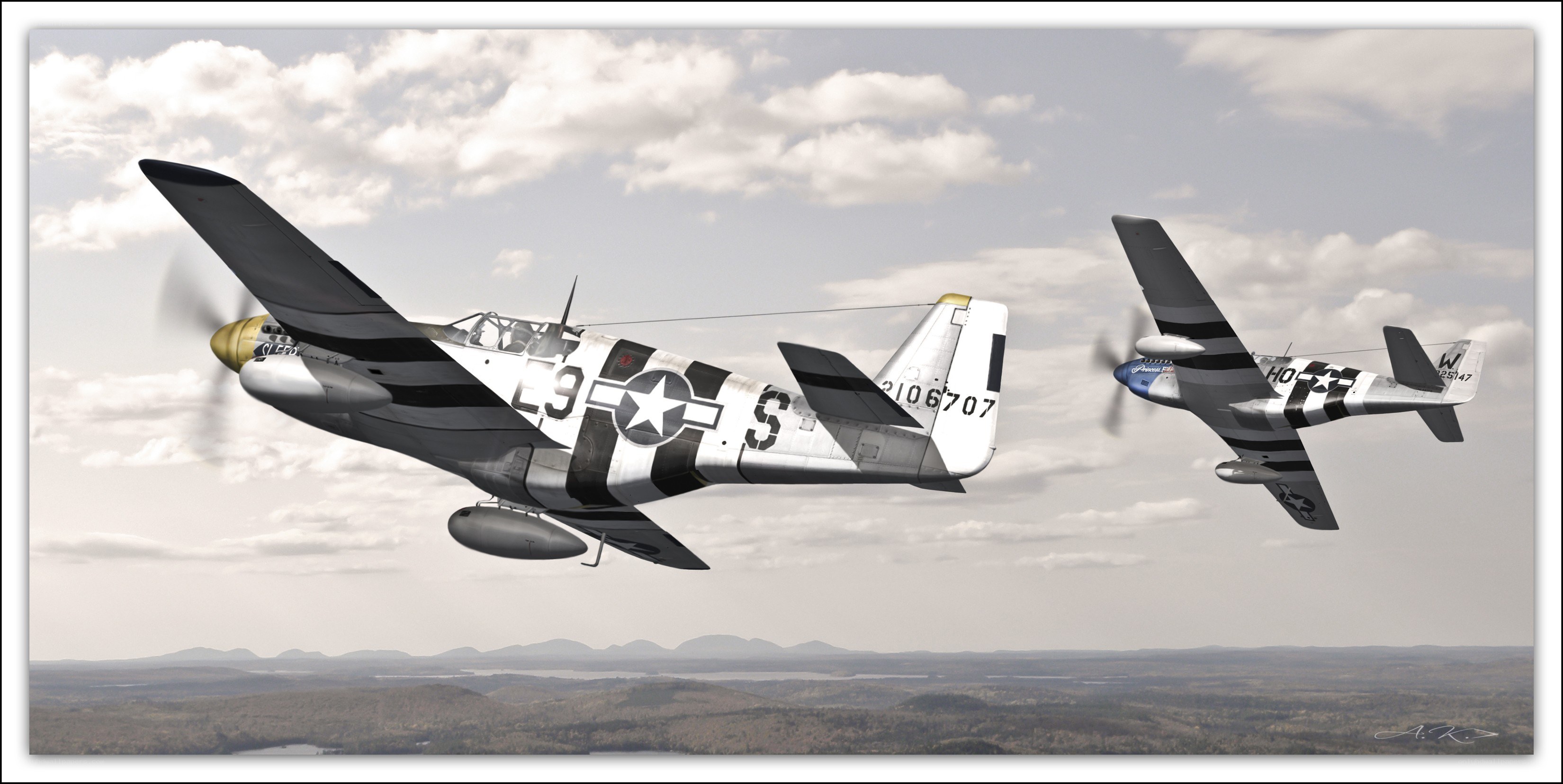 WWII fighter planes in flight