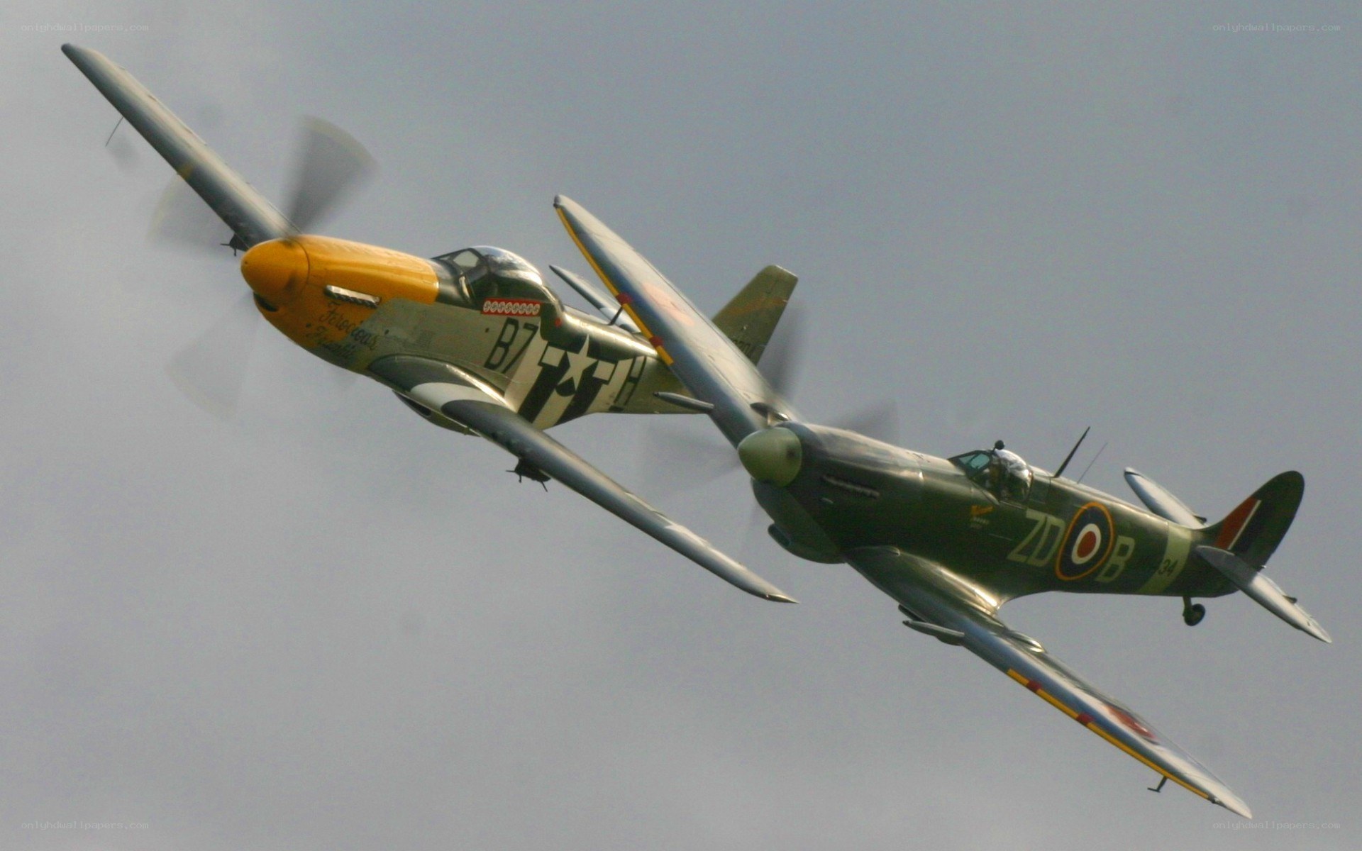 WWII fighter planes in flight