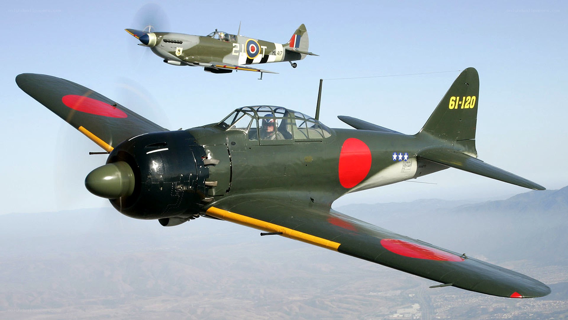 WWII fighter planes in flight