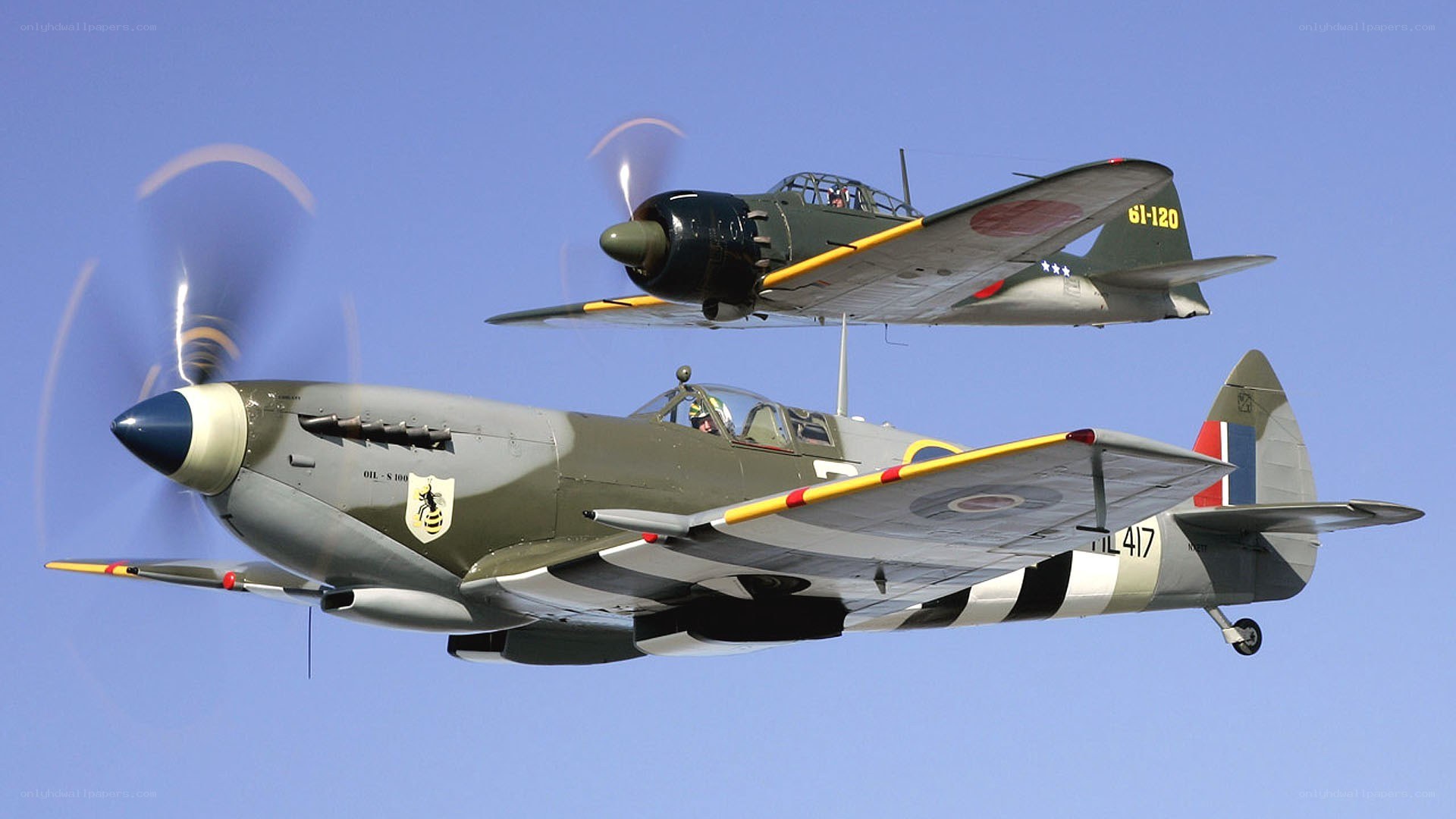 WWII fighter planes in flight