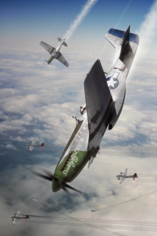 WWII fighter planes in formation