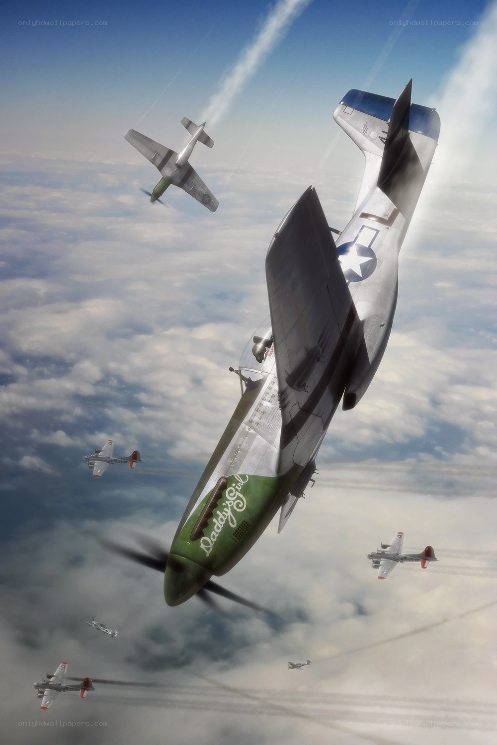 WWII fighter planes in formation