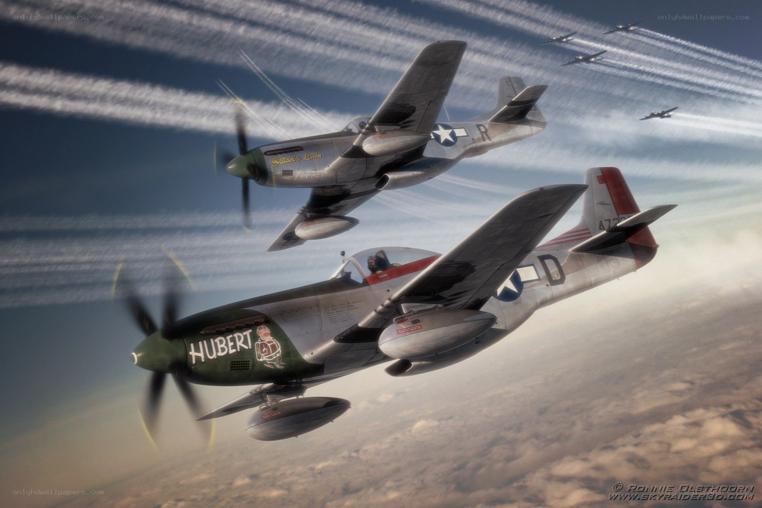 WWII fighter planes in formation