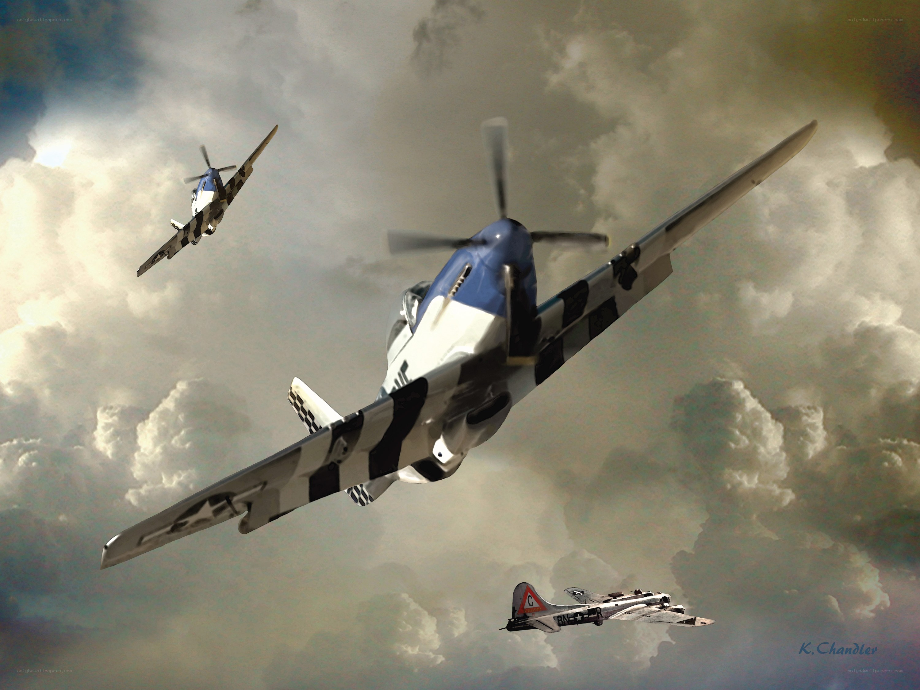 WWII fighter planes in formation