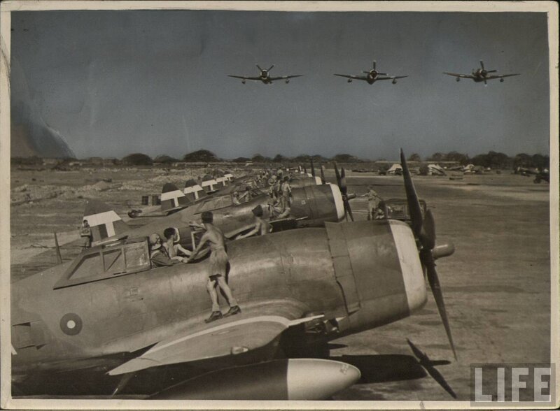 WWII fighter planes on airfield