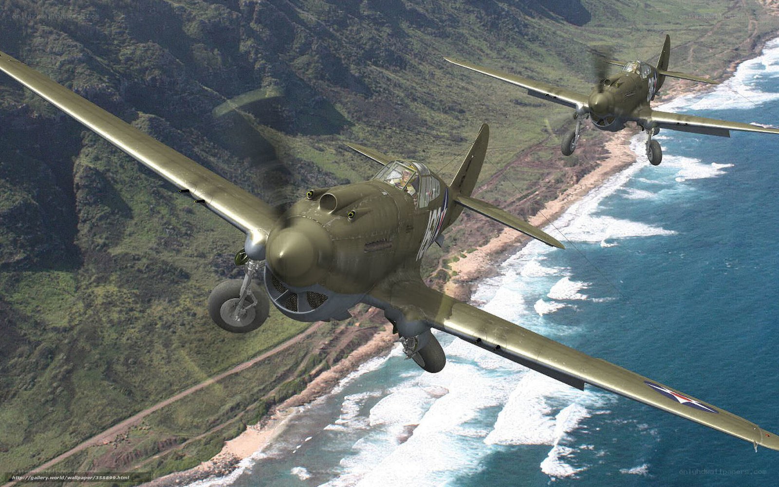 WWII fighter planes over coast