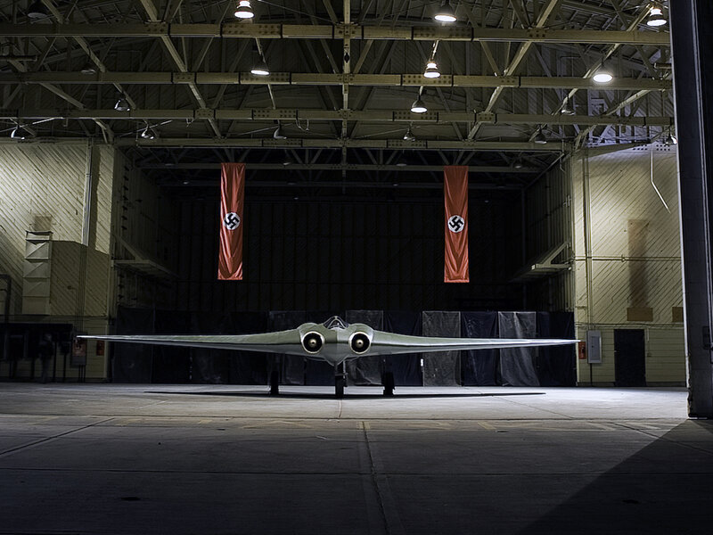 WWII German aircraft in hangar