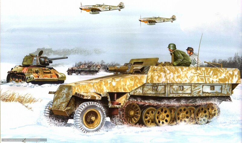 WWII German armored vehicles in snow