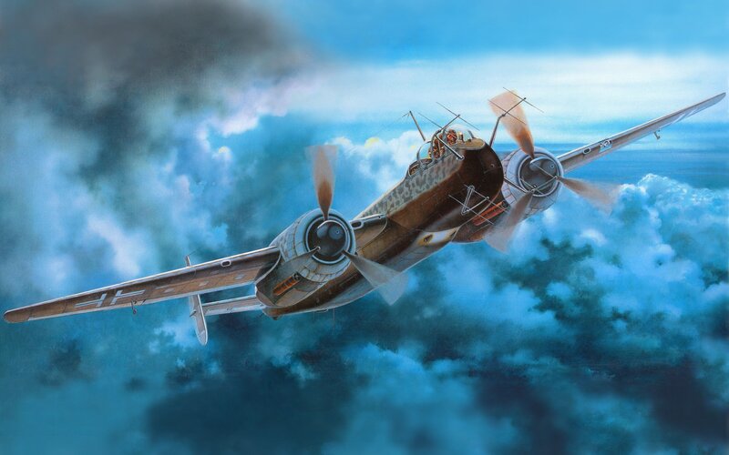 WWII German bomber in flight