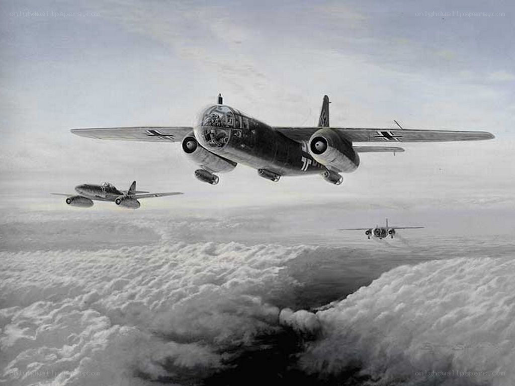 WWII German bombers in flight