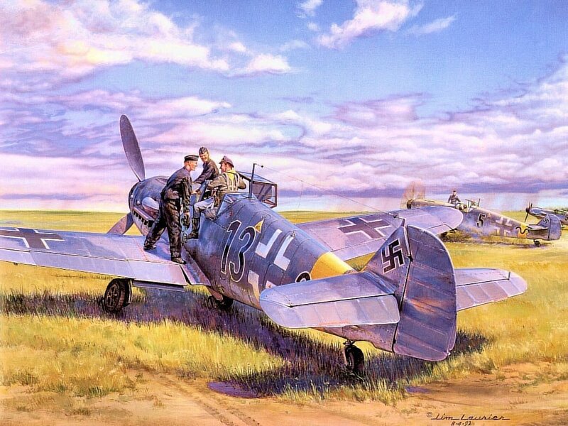 WWII German fighter on airfield