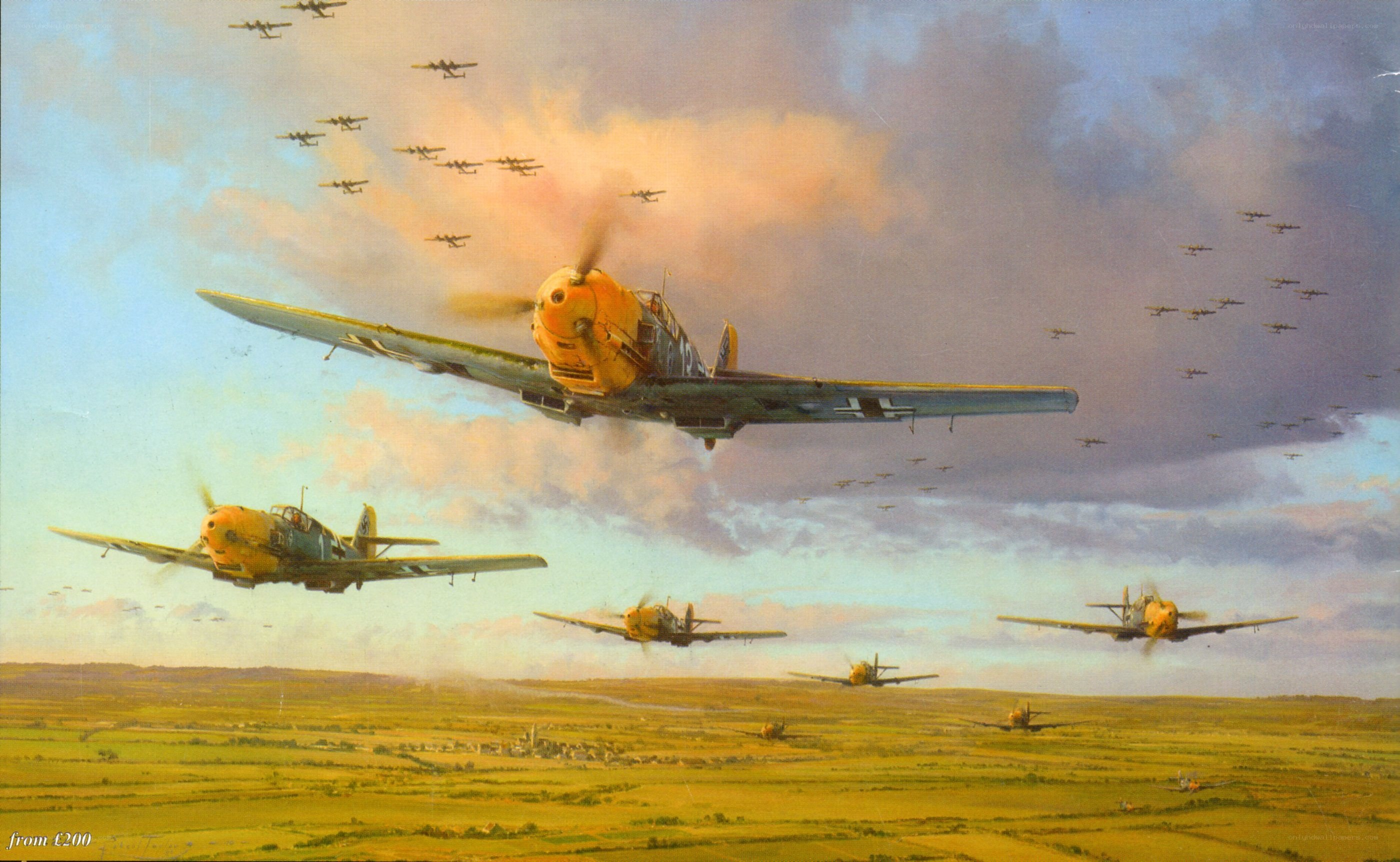 WWII German fighter planes in formation