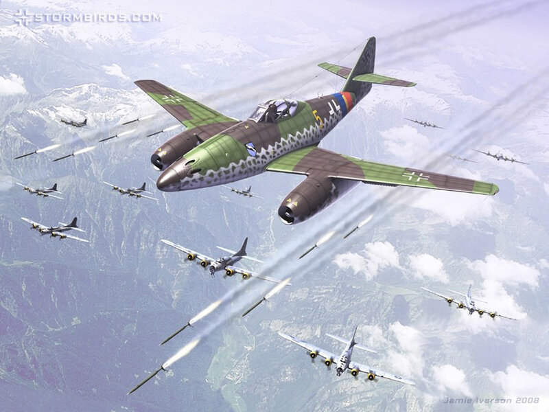 WWII German jet fighter attack