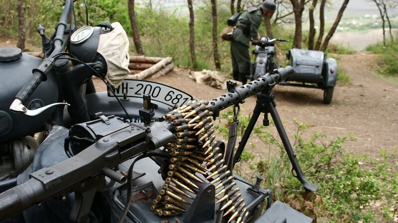 WWII German machine gun on motorcycle