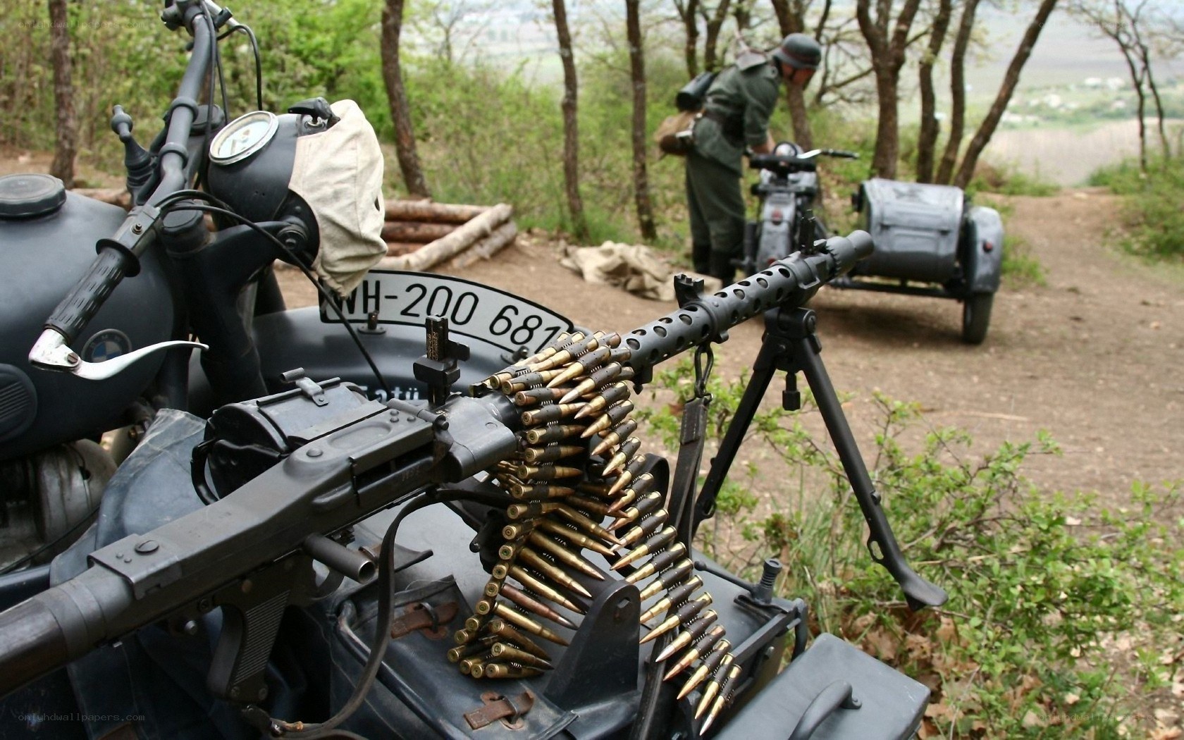 WWII German motorcycle and machine gun