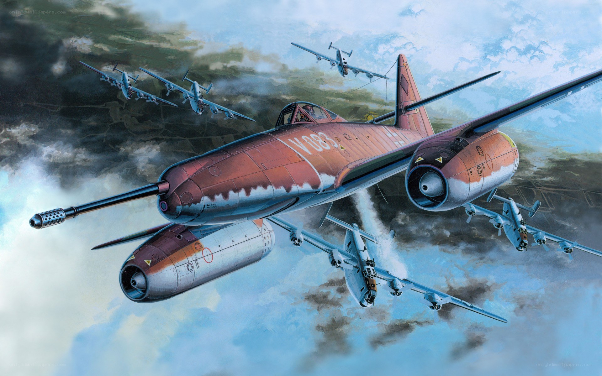 WWII jet fighter in combat