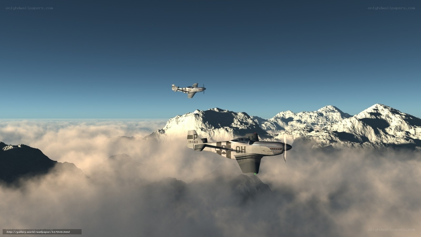 WWII planes over snowy mountains