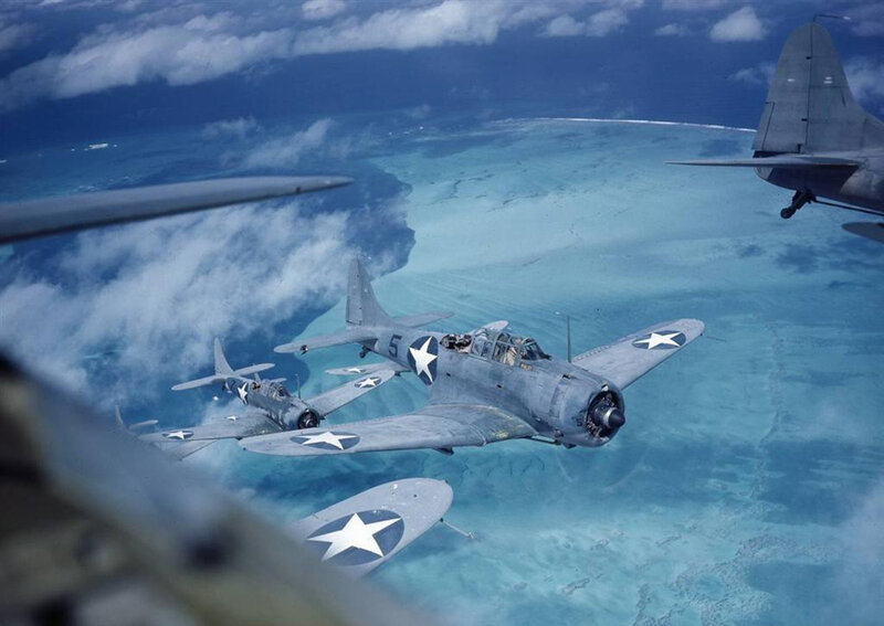 WWII US Navy aircraft over Pacific