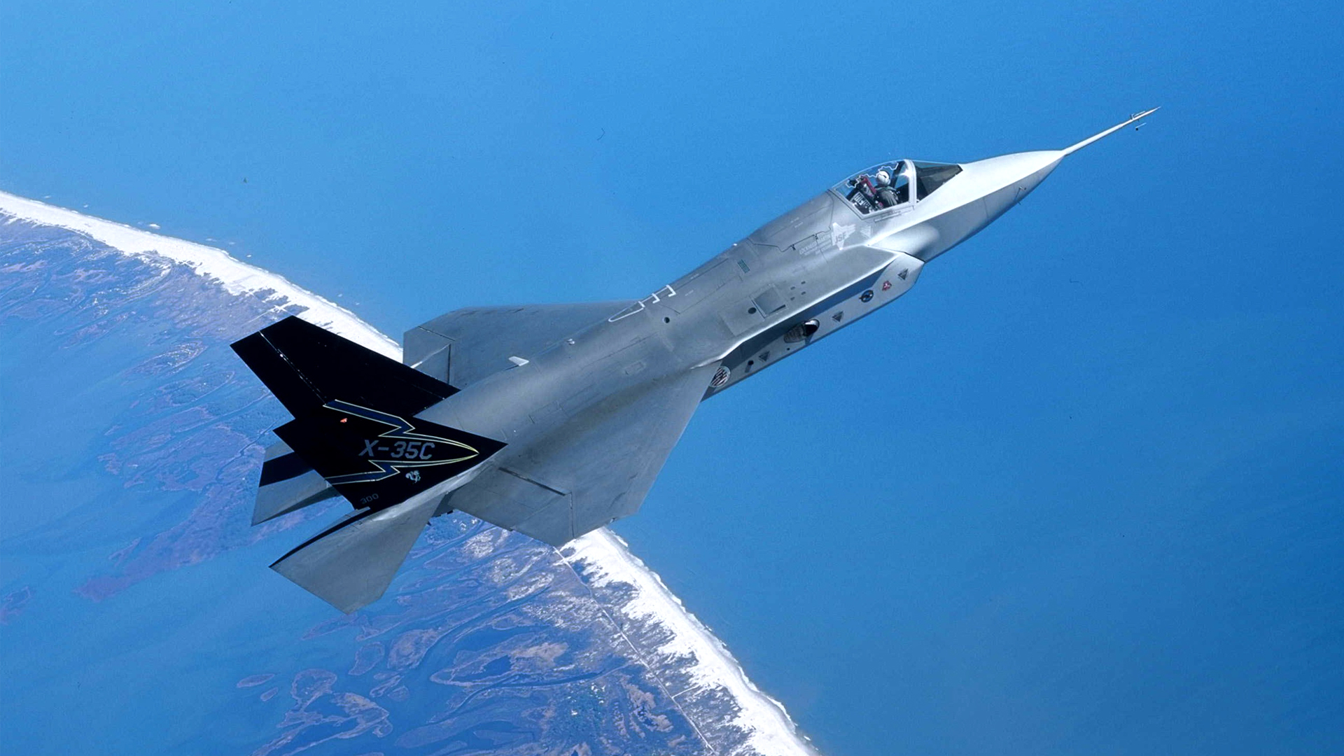 X-35C fighter jet in flight