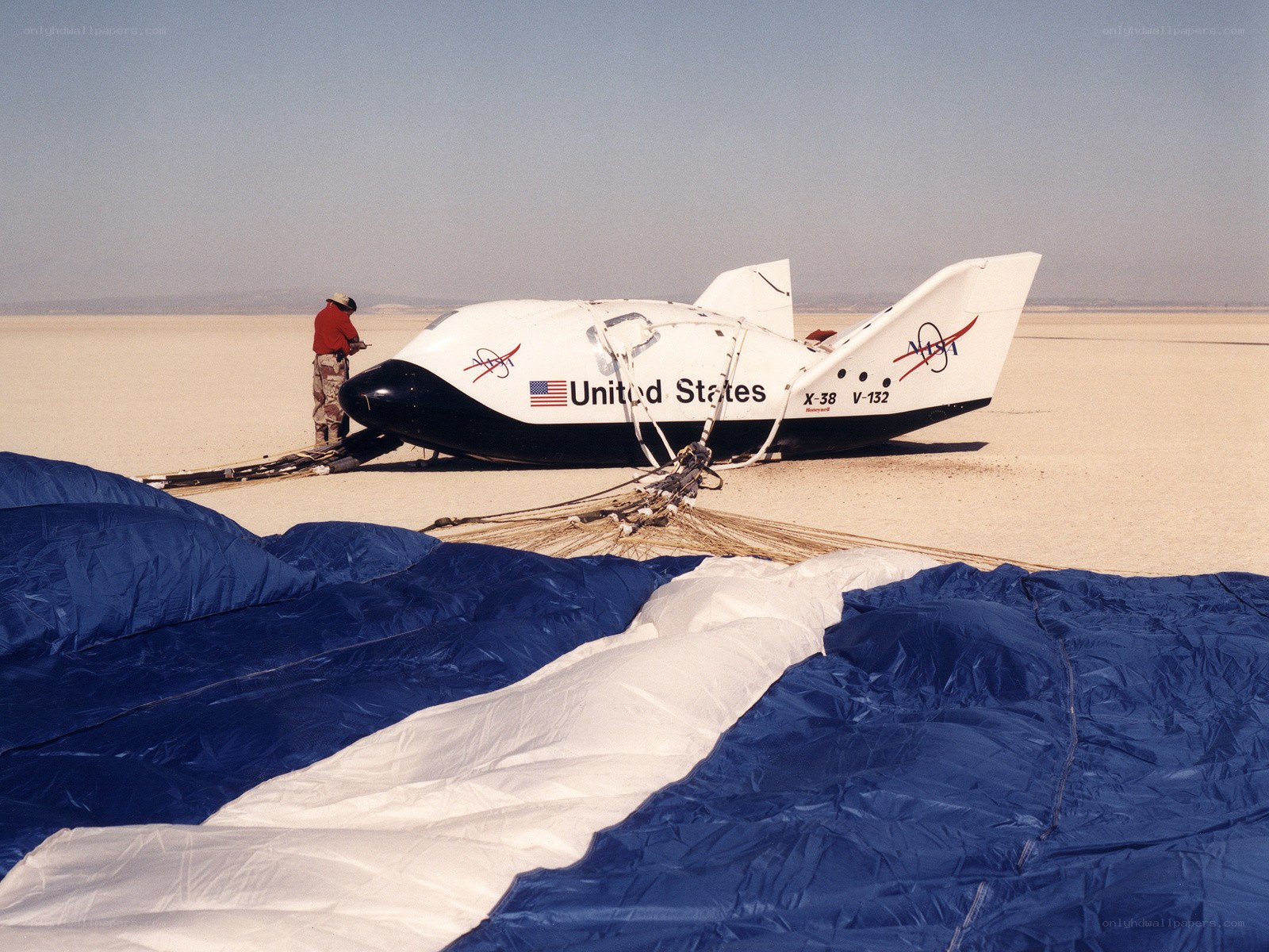 X-38 space capsule on desert
