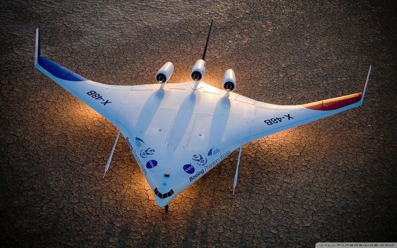 X-48B Experimental Aircraft — White, Dramatic, Sunset, Photograph