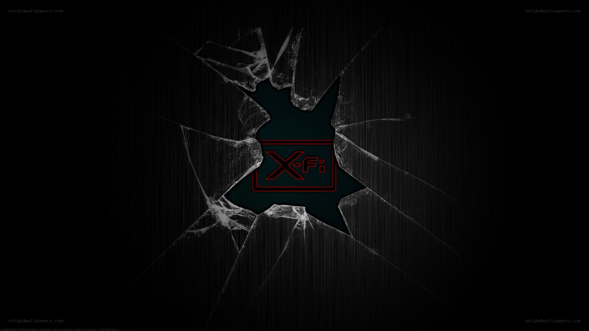 X-Fi logo through cracked glass