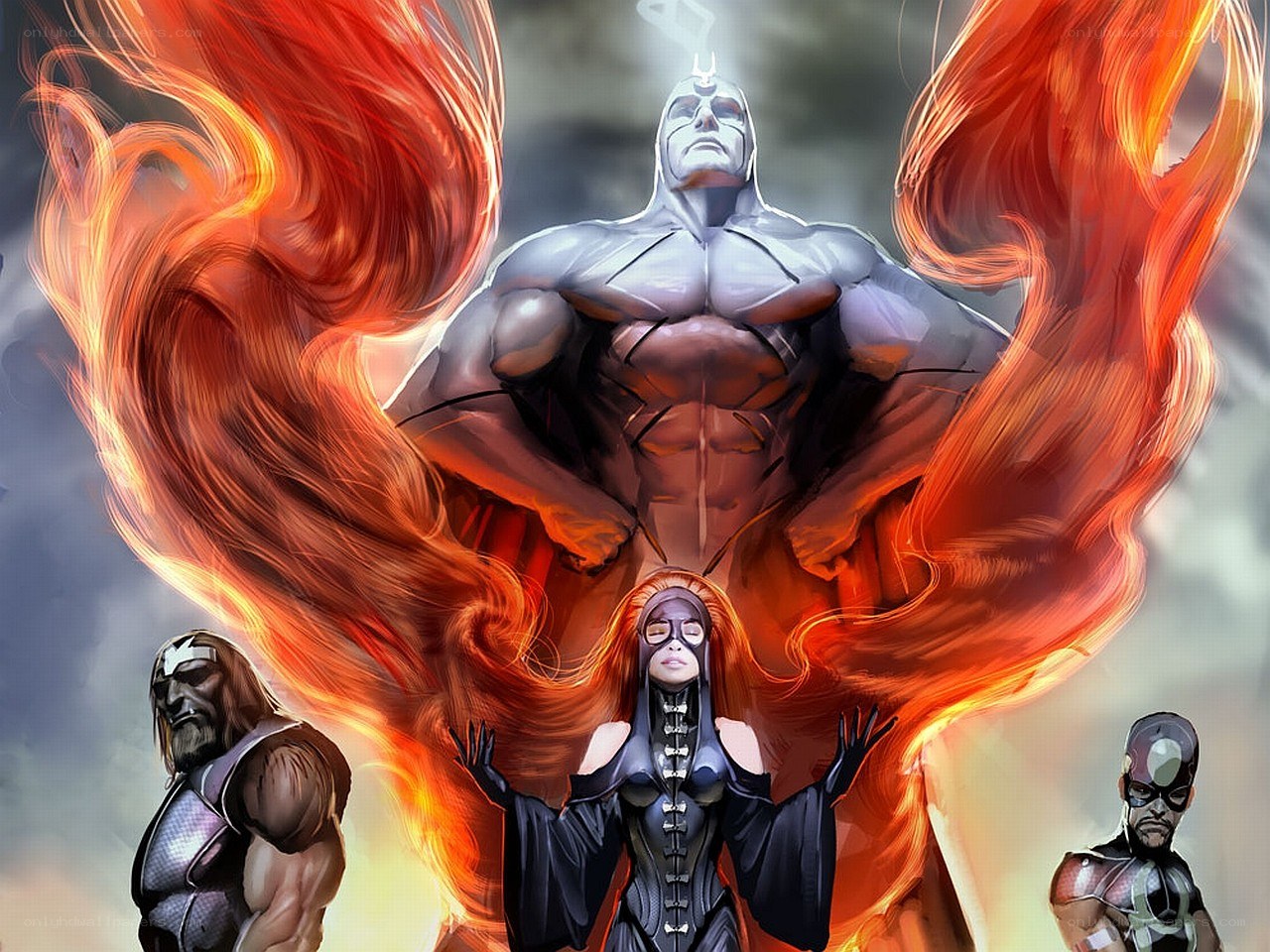 X-Men characters in fiery scene