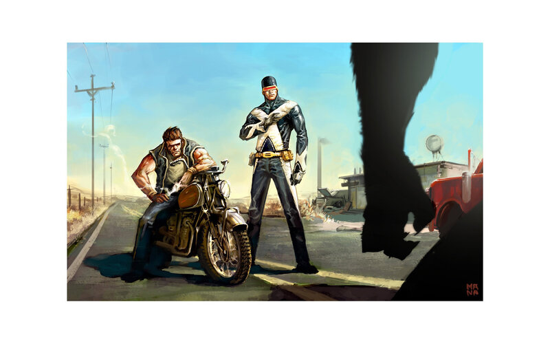X-Men characters on a road