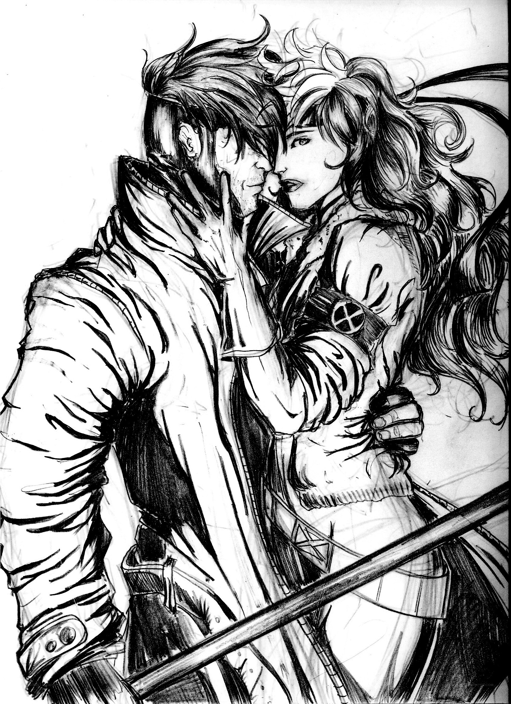 X-Men couple embracing