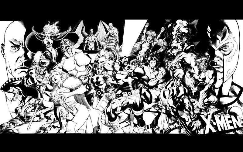 X-Men Team in Action — Black, Dramatic, Comic