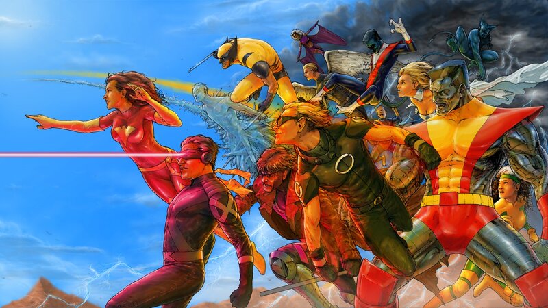 X-Men Team in Action — Blue, Dramatic, Afternoon, Comic