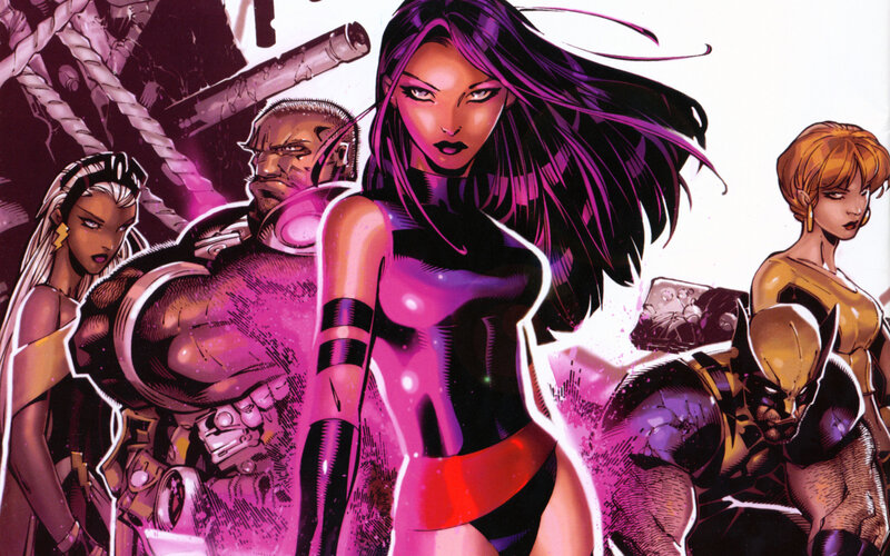 X-Men Team in Action — Purple, Dramatic, Comic