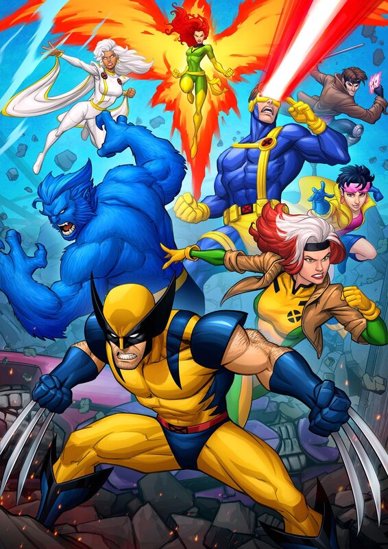 X-Men Team in Action — Yellow, Dramatic, Manga