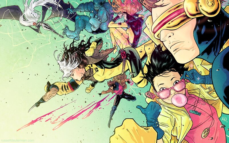 X-Men Team in Action — Yellow, Dynamic, Chaotic