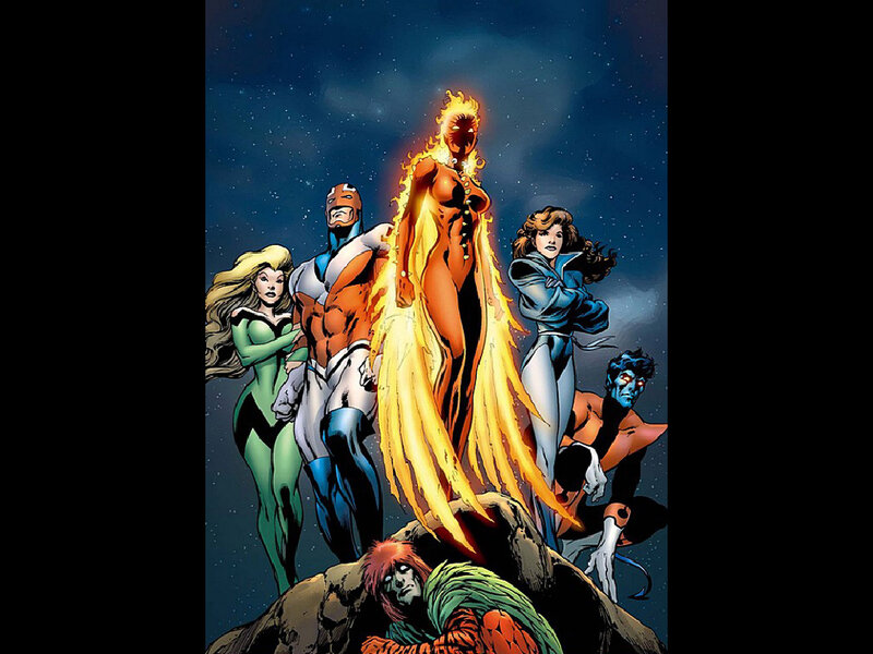 X-Men Team on Rock