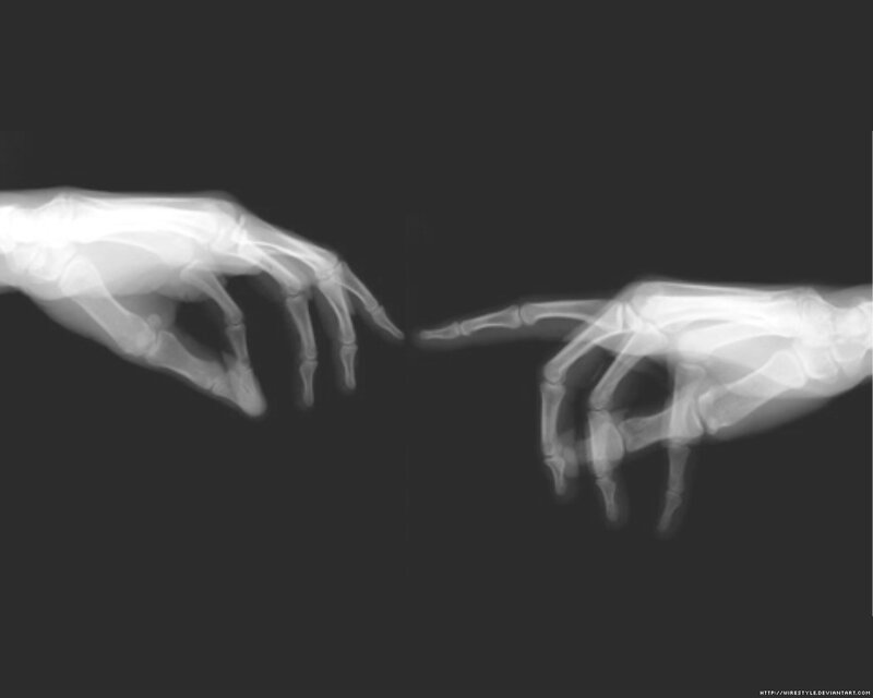 X-ray hands touching